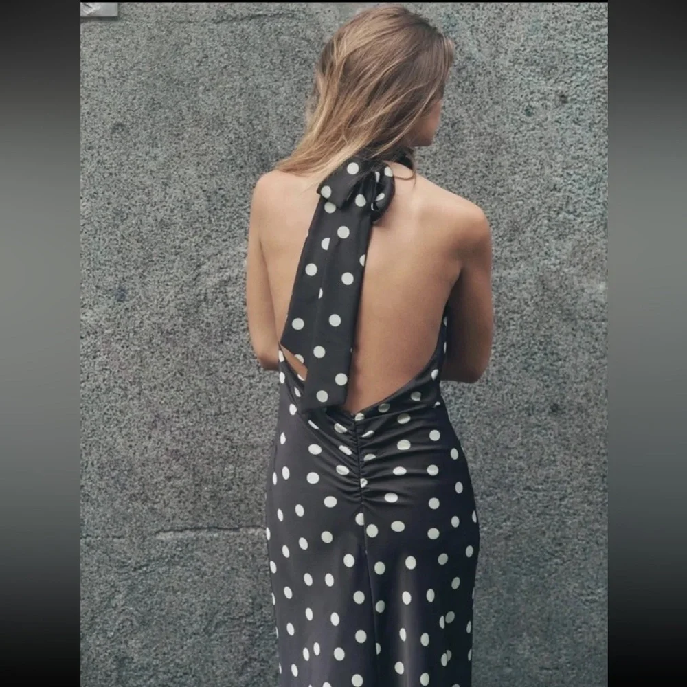 ZARA POLKA DOT SATIN MIDI DRESS - Picture 10 of 15